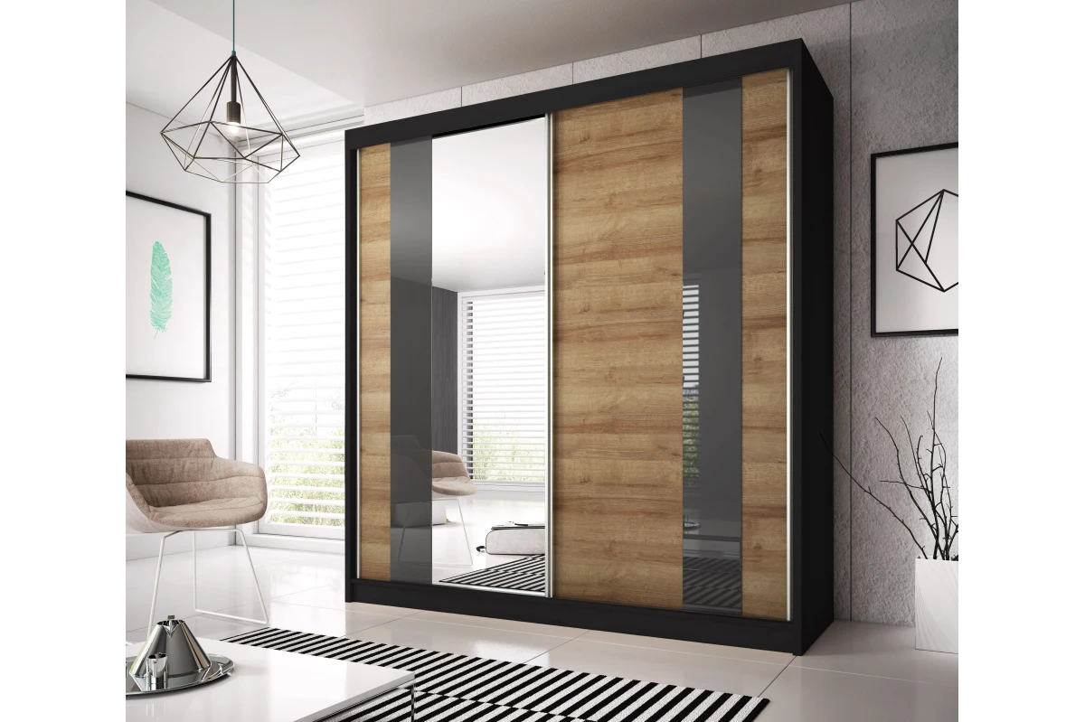 Kleiderschrank BEN 39 mit Spiegel - 183 - Weiss + Riviera