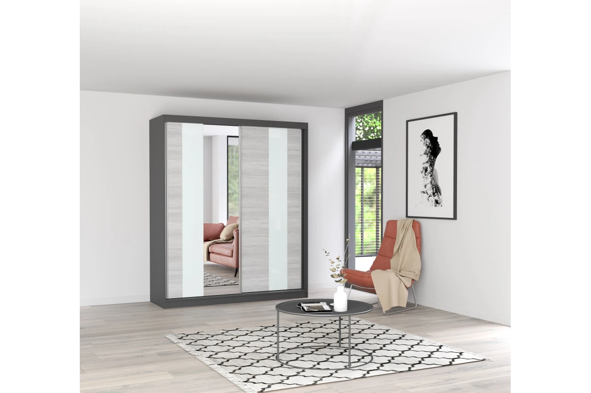 Kleiderschrank mit Spiegel BEN 32 -183 - Graphite + Kathult