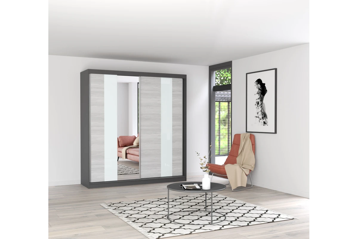 Kleiderschrank mit Spiegel BEN 32 - 203 - Graphite + Kathult