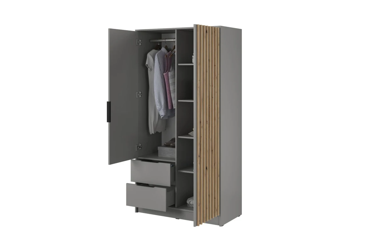 Kleiderschrank John 2D mit Spiegiel Grau + Artisan