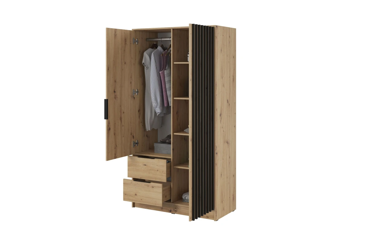 Kleiderschrank mit Erweiterung - JOHN Artisan + Schwarz (105 cm, ohne Spiegel)