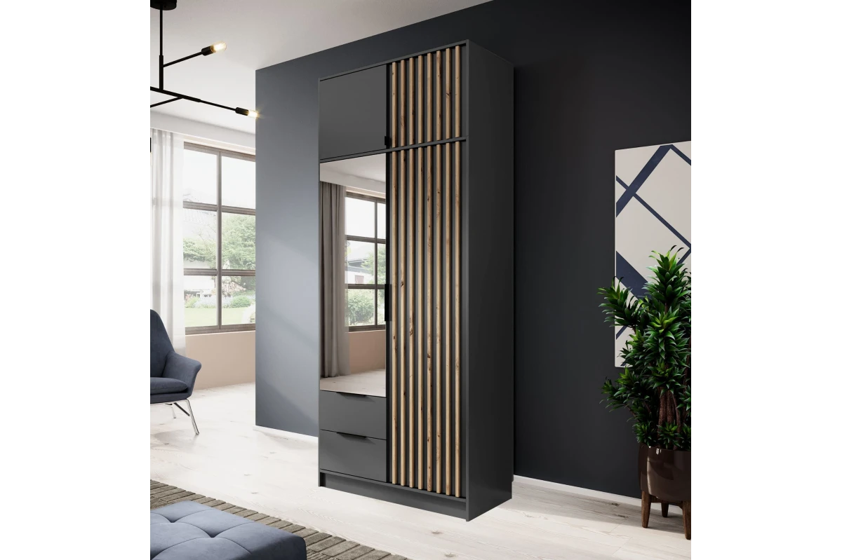 Kleiderschrank mit Erweiterung - JOHN Graphit + Artisan (105 cm, mit Spiegel)