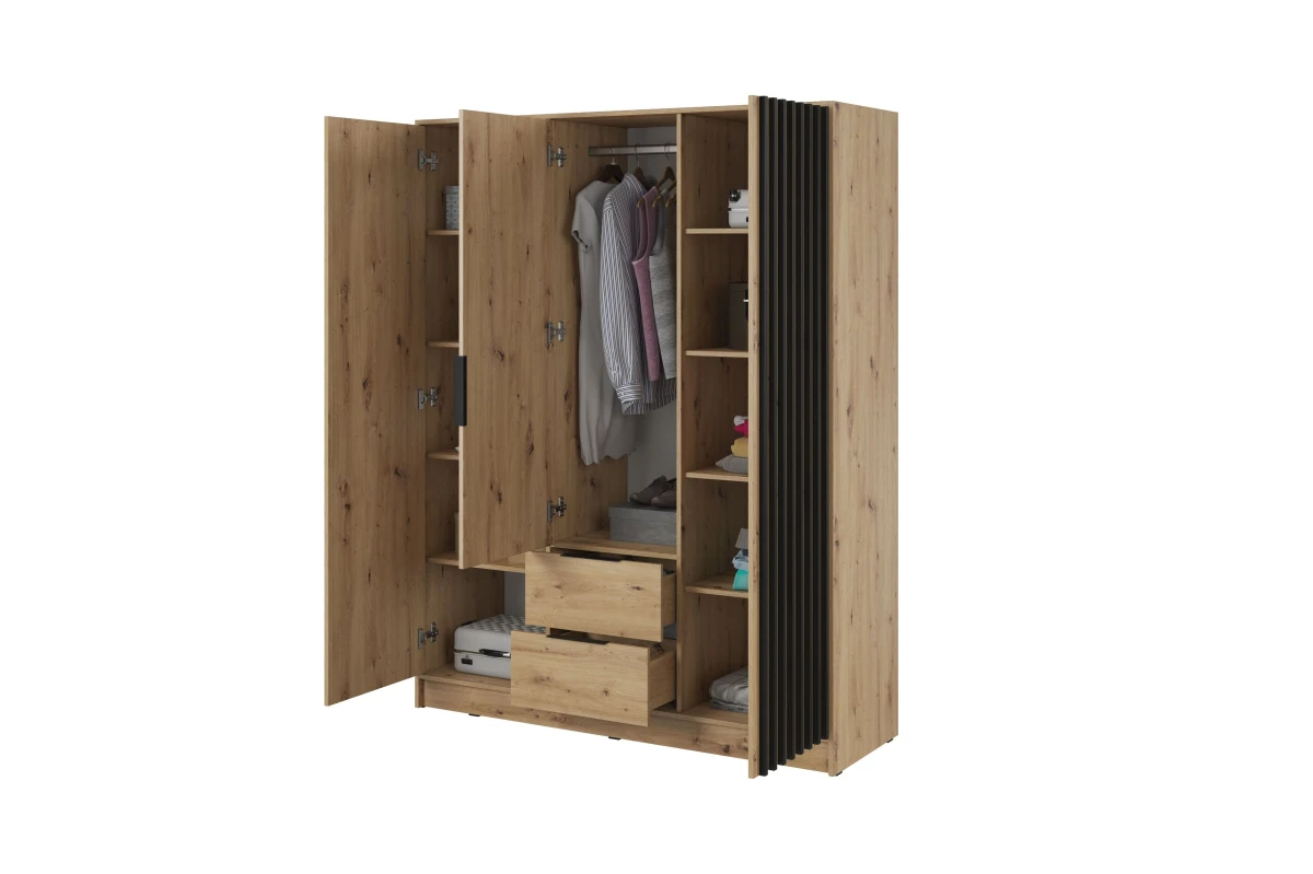 Kleiderschrank mit Erweiterung - JOHN Artisan + Schwarz (155 cm, ohne Spiegel)