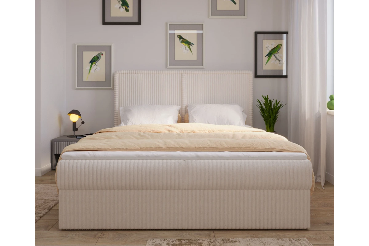 Boxspringbett 140x200 mit Bettkasten - Cordstoff in Creme