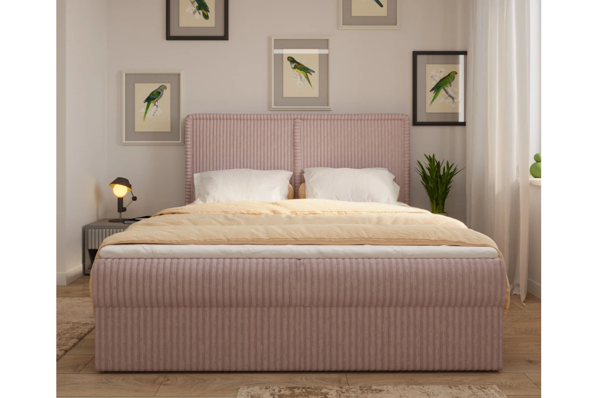 Luxuriöses Boxspringbett 140x200 - Cordstoff und Kopfteil