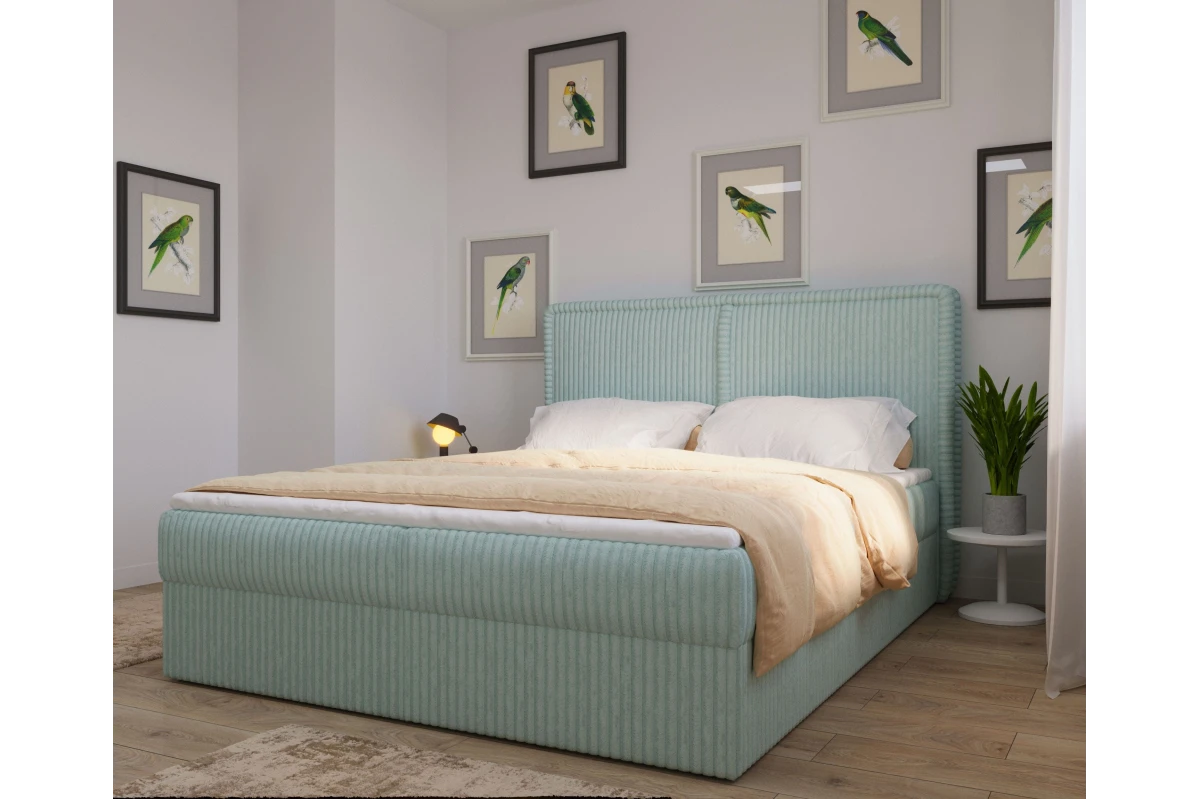 Luxuriöses Boxspringbett 140x200 - Cordstoff und Kopfteil
