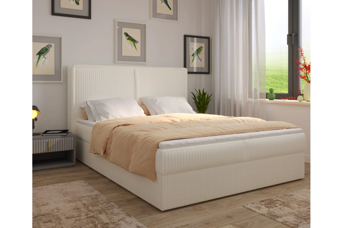 Boxspringbett 160x200 mit Bettkasten - Cordstoff in Creme