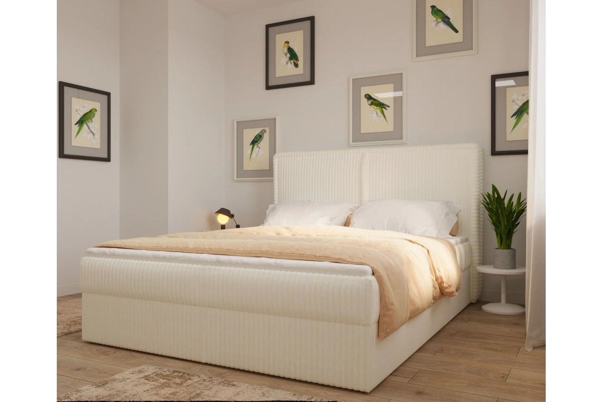 Boxspringbett 160x200 mit Bettkasten - Cordstoff in Creme