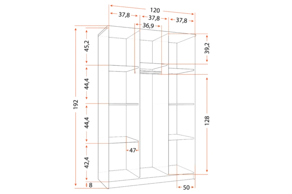 Kleiderschrank Drehtürenschrank Marsala 3D - 120 - Grau + Weiß Matt