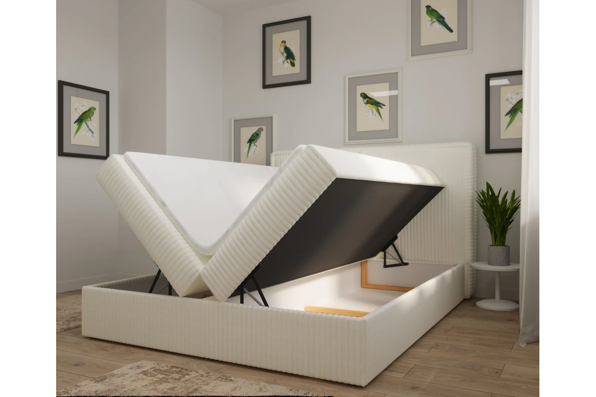 Boxspringbett 160x200 mit Bettkasten - Cordstoff in Creme