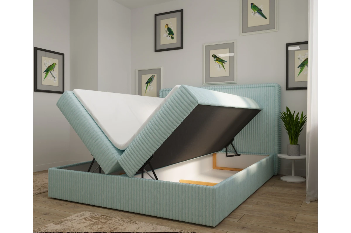 Luxuriöses Boxspringbett 140x200 - Cordstoff und Kopfteil