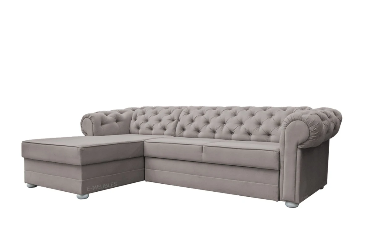 Chesterfield Ecksofa AVIA in Beige – mit Schlaffunktion & Bettkasten