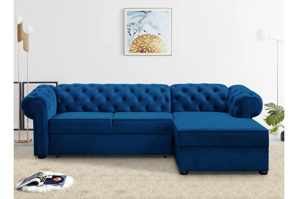 Chesterfield Ecksofa AVIA in Beige – mit Schlaffunktion & Bettkasten