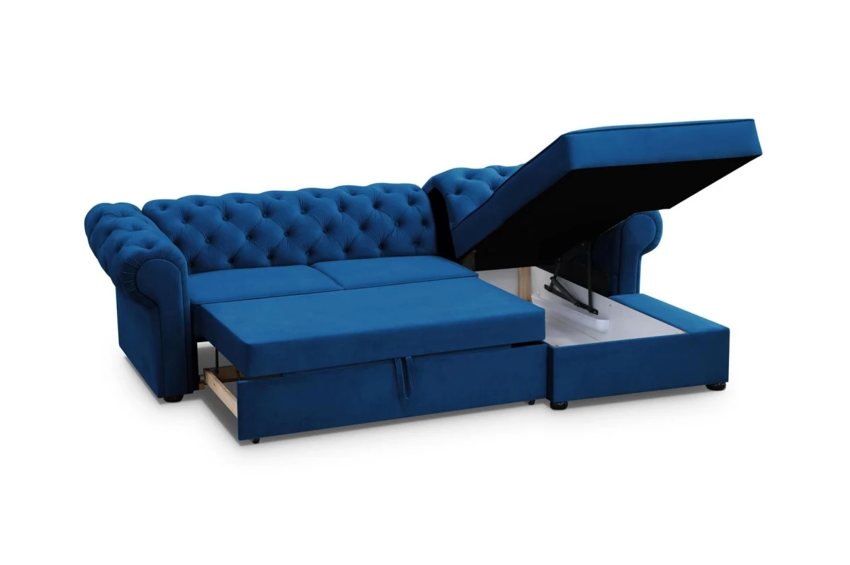 Chesterfield Ecksofa AVIA in Beige – mit Schlaffunktion & Bettkasten