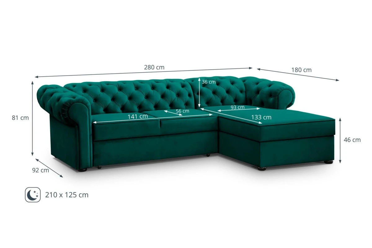 Chesterfield Ecksofa AVIA in Beige – mit Schlaffunktion & Bettkasten