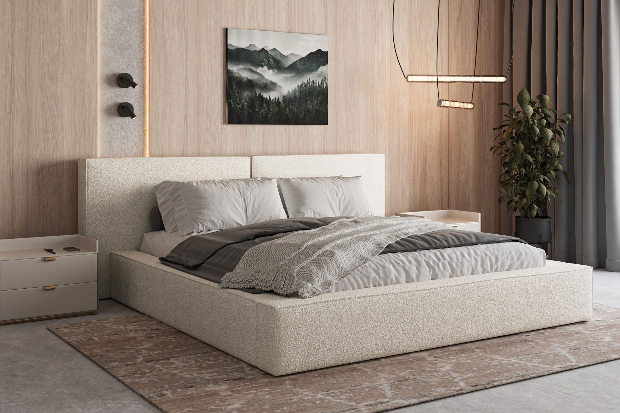 Polsterbett mit Bettkasten 160x200 - Creme | Modernes Design