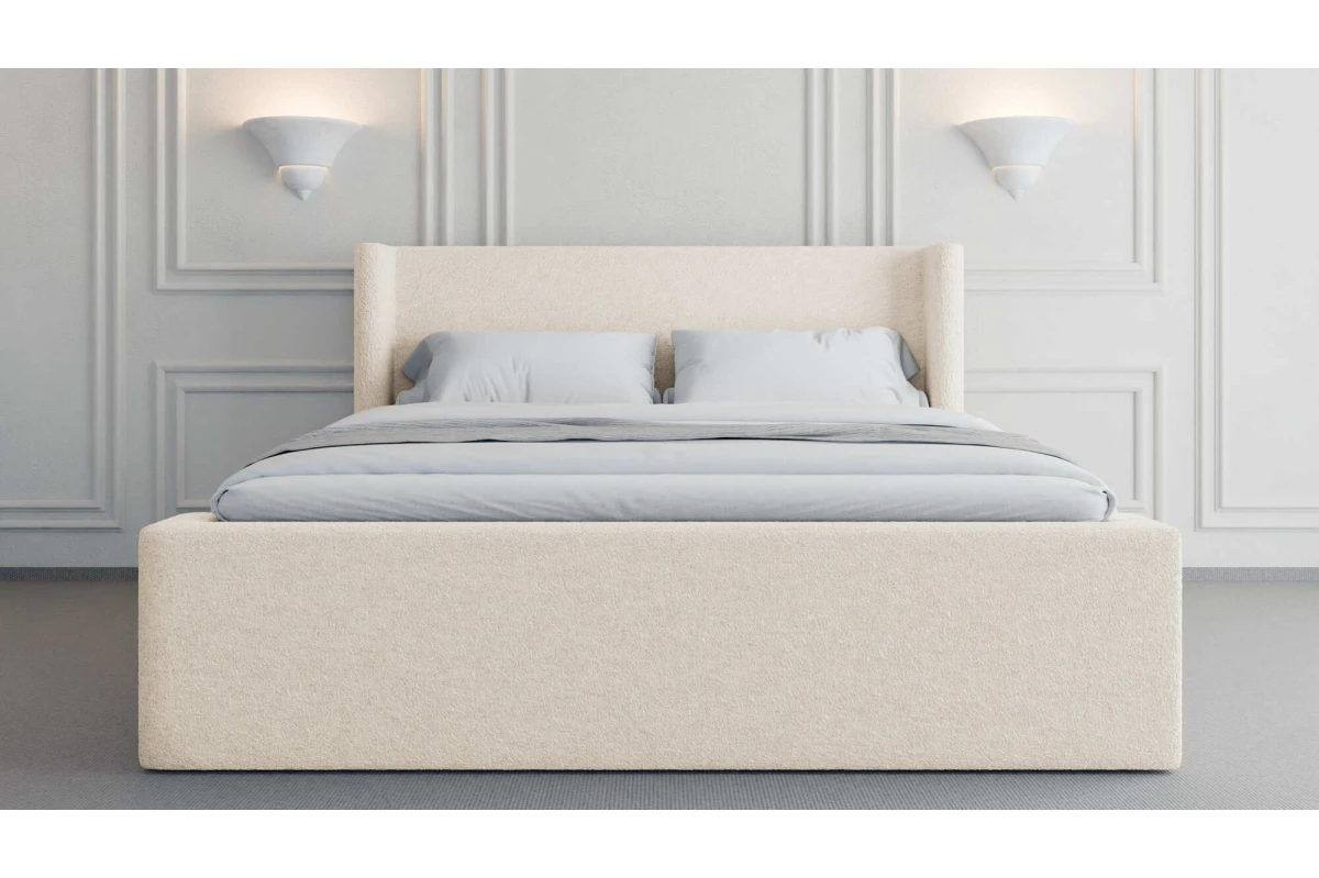 Stauraumbett 180x200 mit weichem Bouclé-Stoff