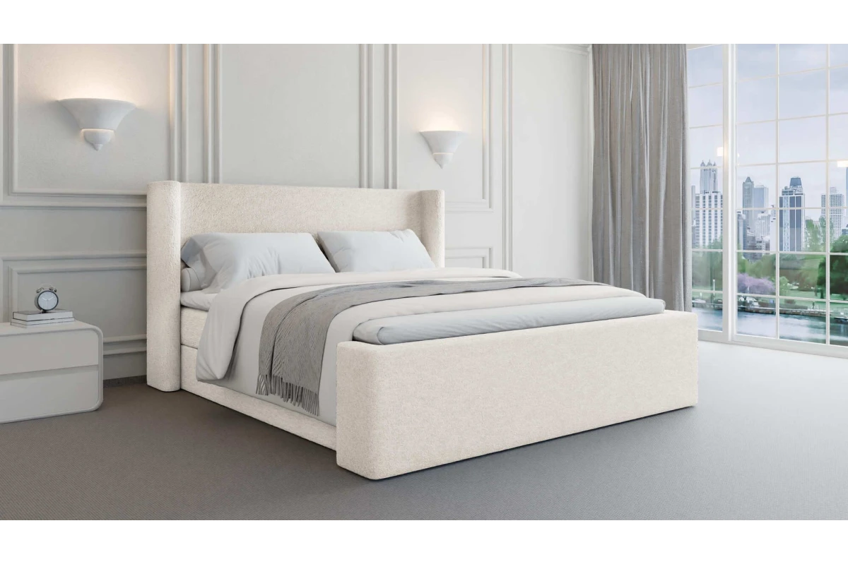 Boxspringbett 160x200 mit Bettkasten und Bouclé-Stoff