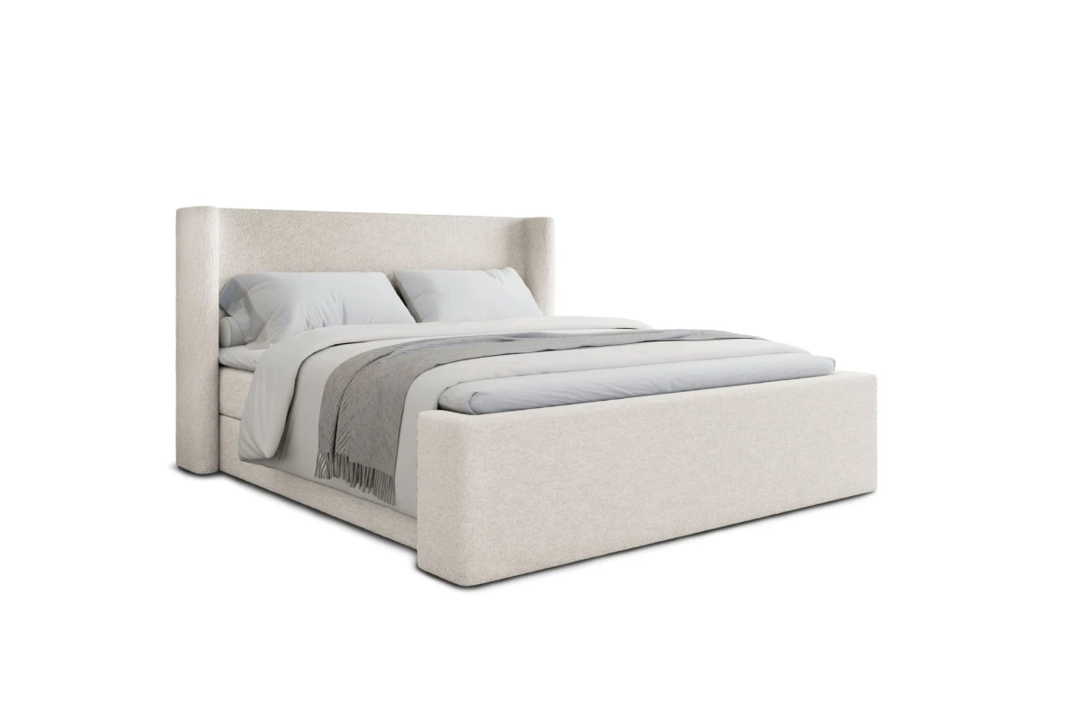 Boxspringbett 160x200 mit Bettkasten und Bouclé-Stoff