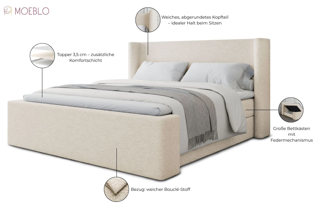 Elegantes Boxspringbett mit Stauraum in 160x200 cm