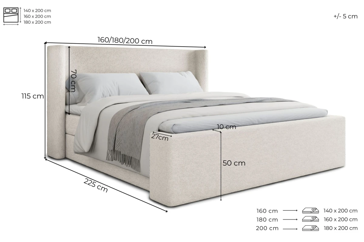Elegantes Boxspringbett mit Stauraum in 160x200 cm