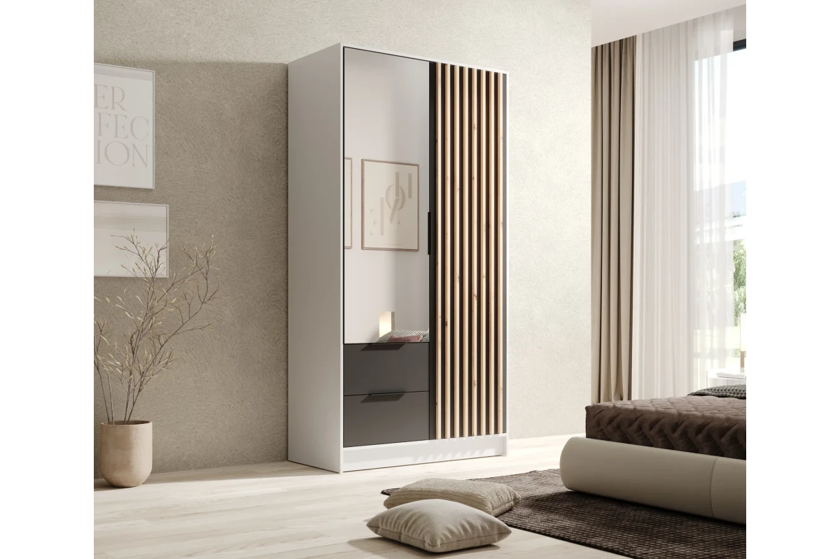 Schrank mit Spiegel Comas 100 – Eiche Artisan + Schwarz