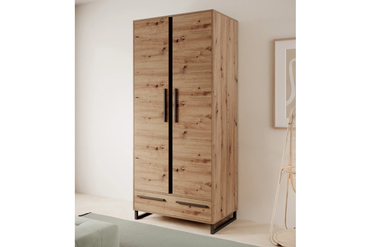 Schiebetürenschrank ELIORA – Eiche Artisan + Schwarz