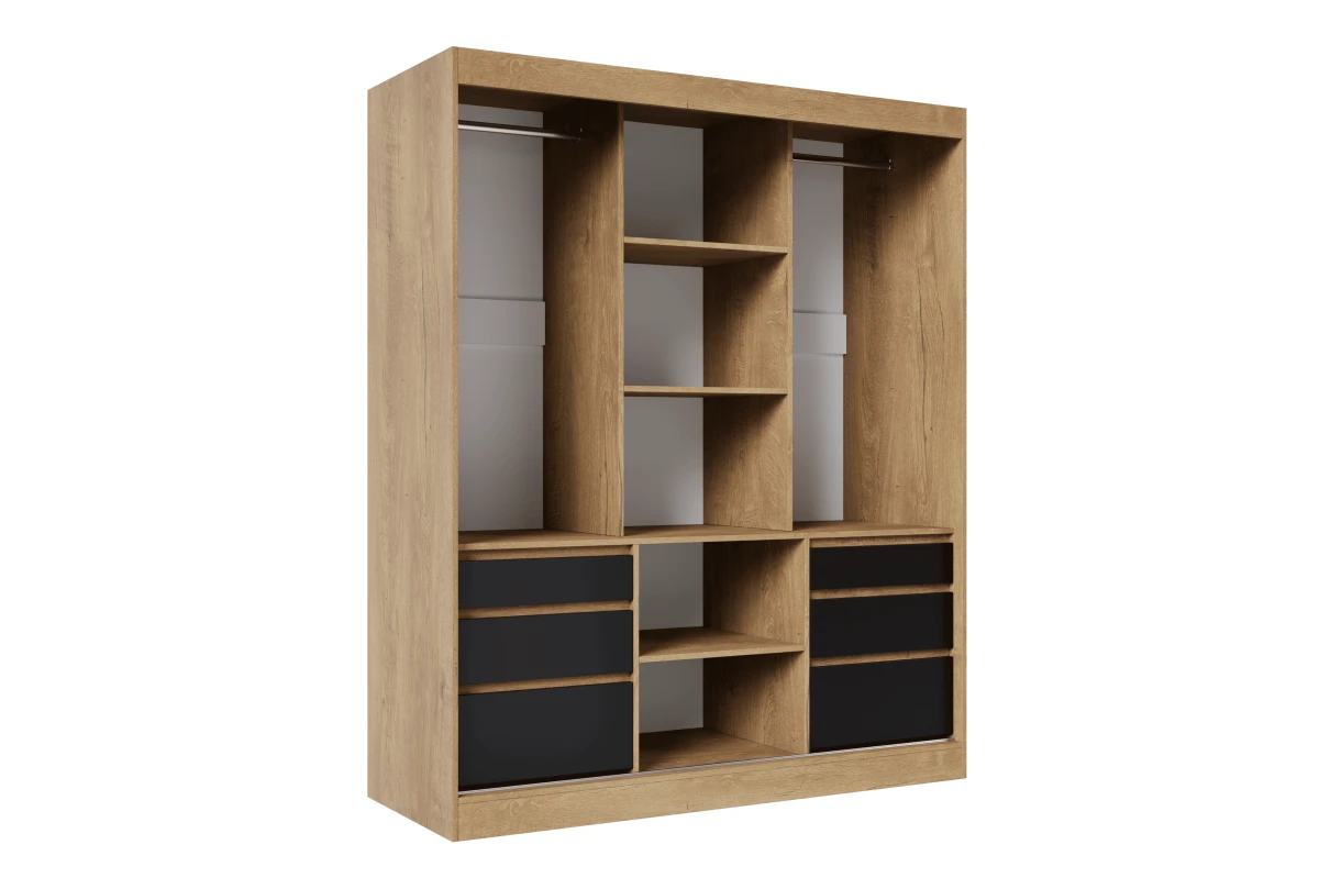 Schiebetürenschrank mit Spiegel Havero 180 - Braun und Schwarz