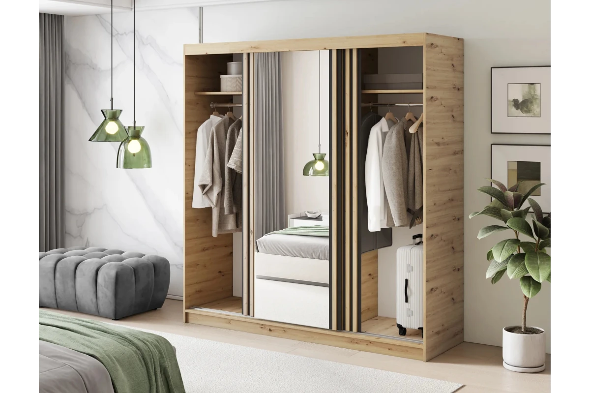 Schrank Giulia 180 mit Spiegel - Eiche Artisan