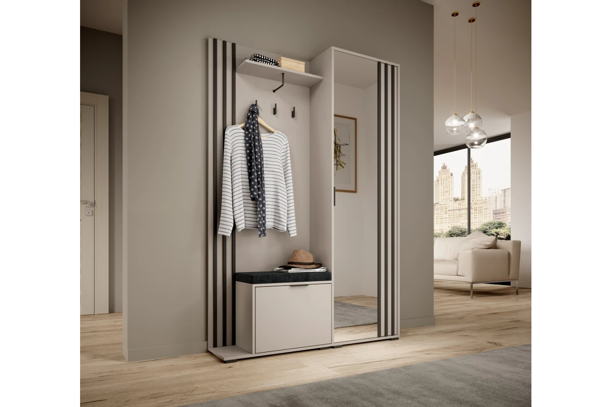 Garderobenschrank - JOHN - Kaschmir mit Kissen