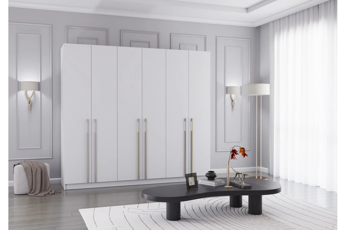 Drehtürenschrank in Kaschmir Glamy 6D Schrank mit goldenen Griffen