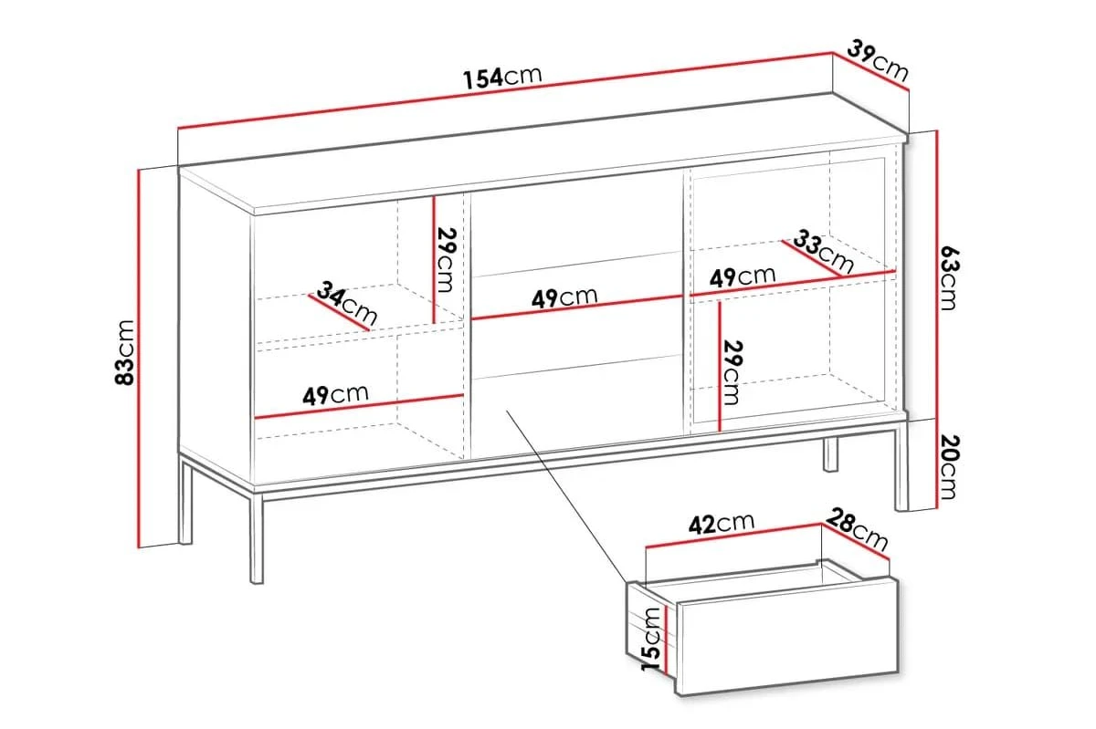 Kommode Sideboard Sentino SSZ154 + LED + Schubladen