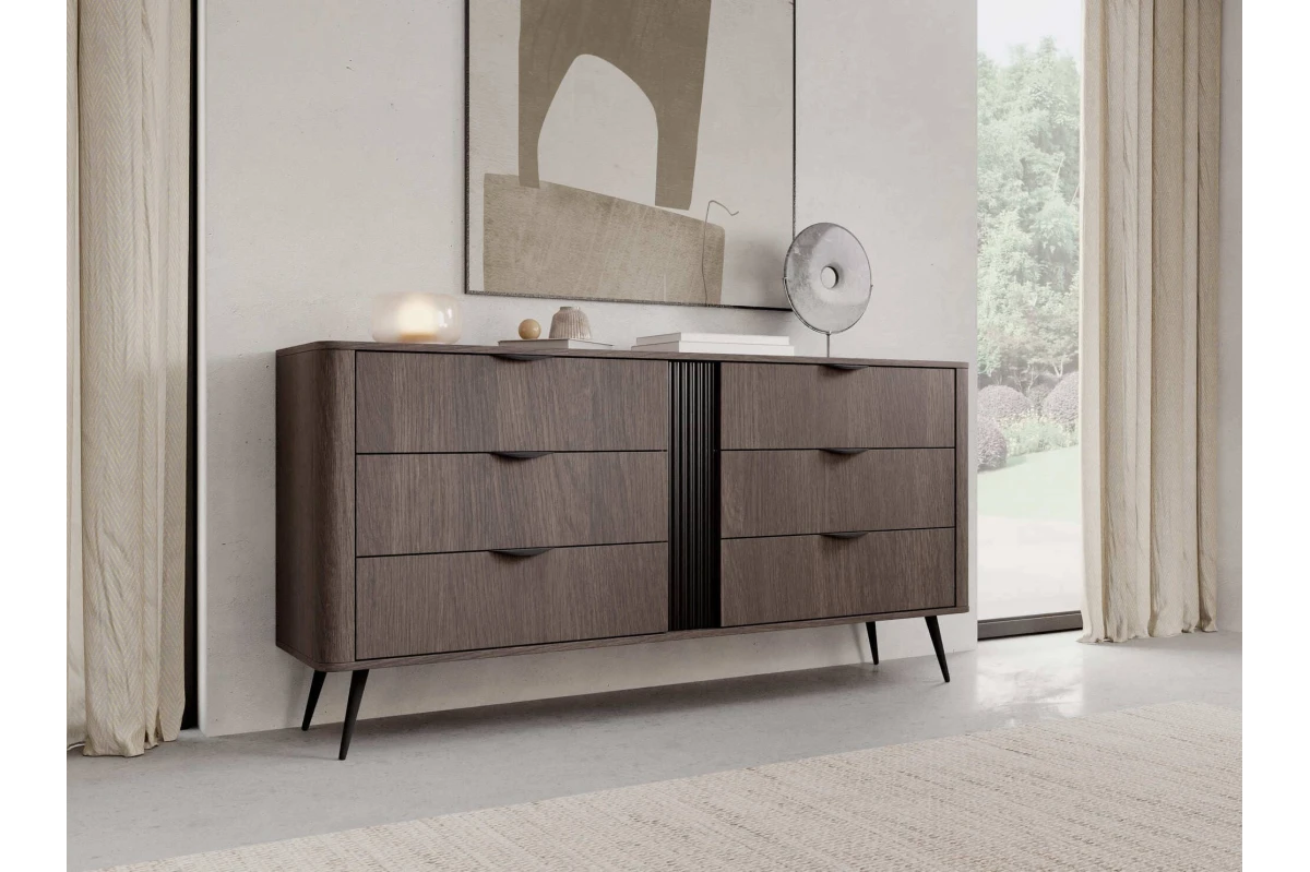 Kommode 163 6s LARON – Schwarz + Eiche Dunin