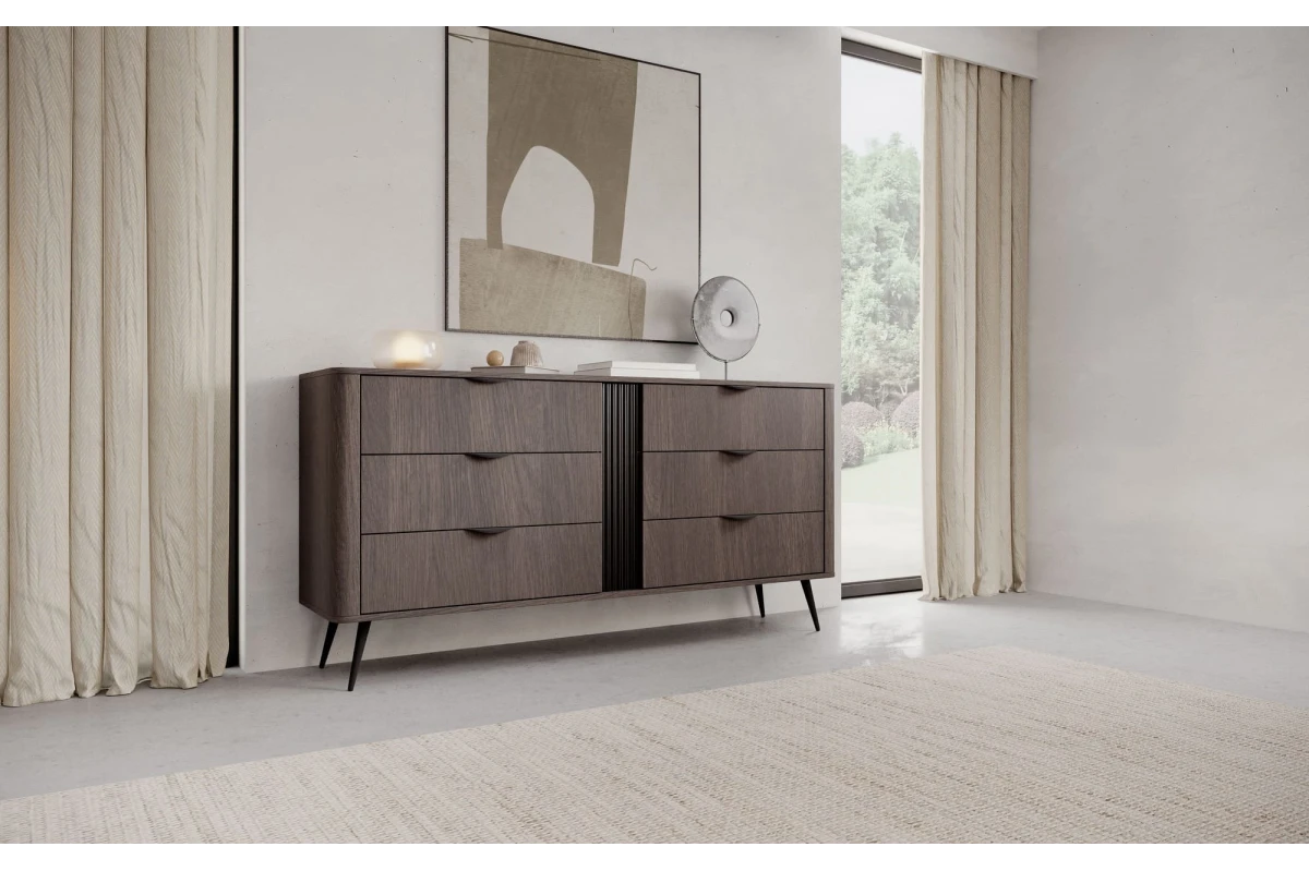 Kommode 163 6s LARON – Schwarz + Eiche Dunin