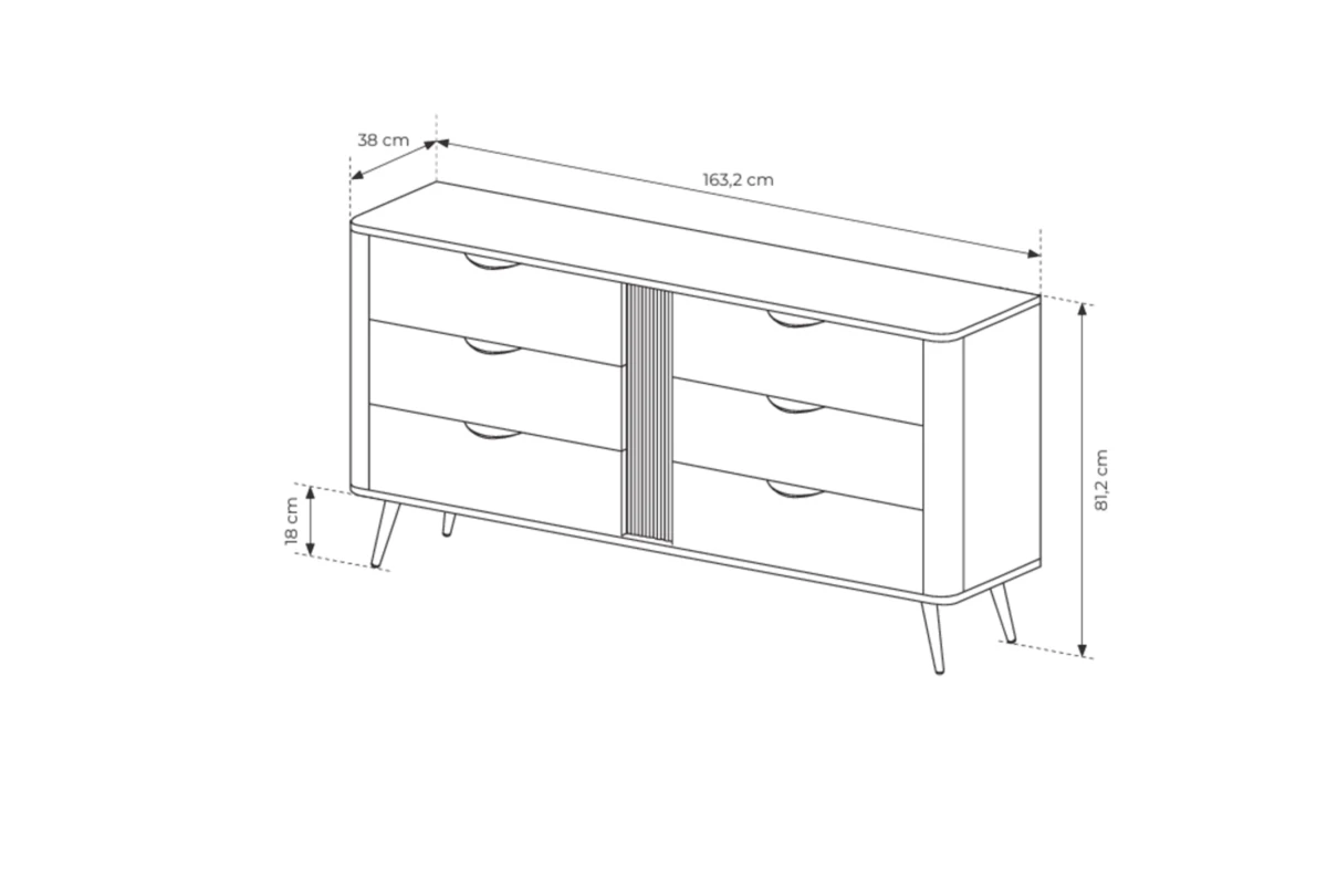 Kommode 163 6s LARON – Schwarz + Eiche Dunin