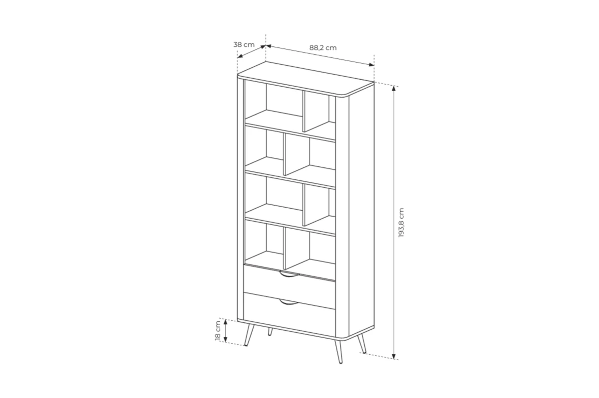 Regal 2S LARON – Schwarz + Eiche Dunin