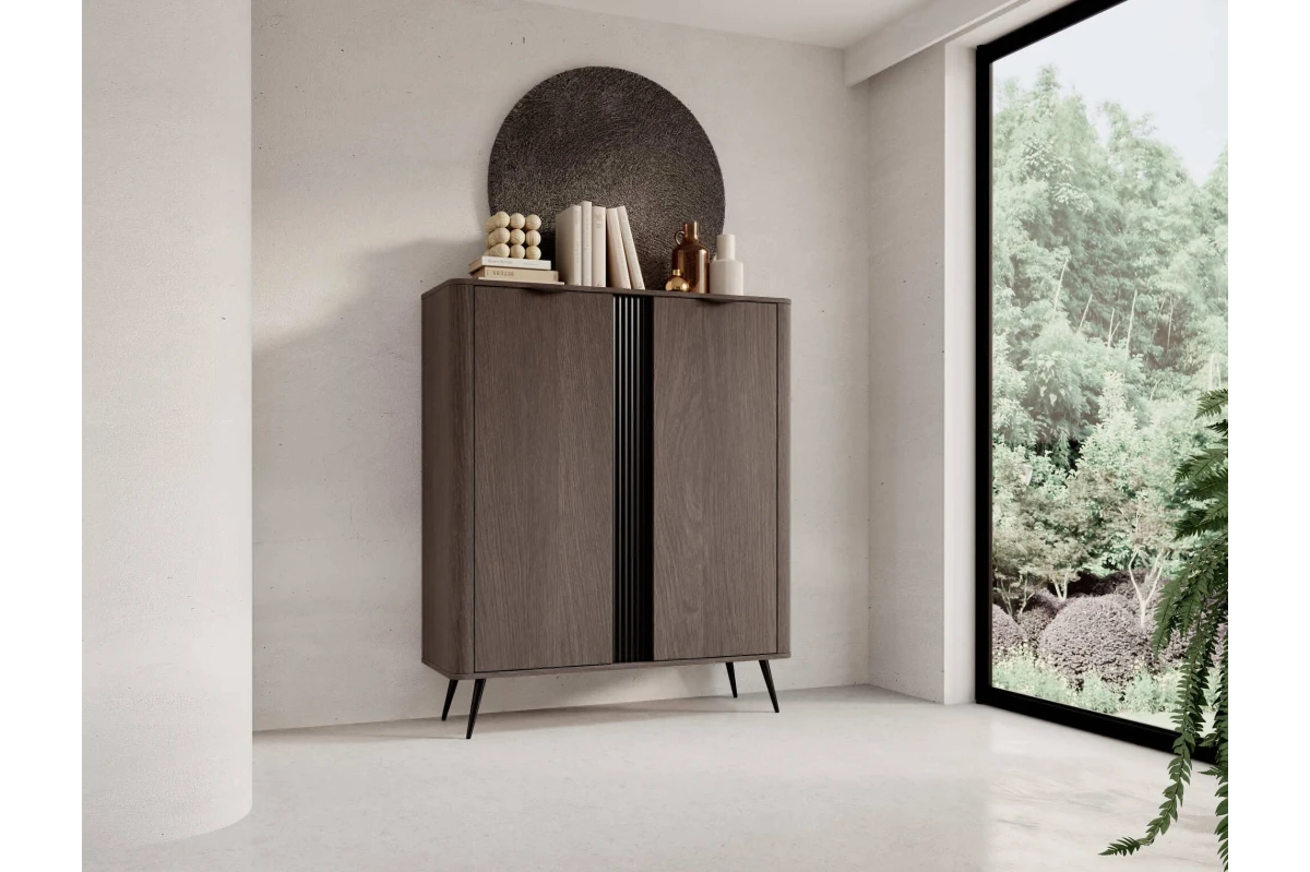 Hohe Kommode 2D LARON – Schwarz + Eiche Dunin