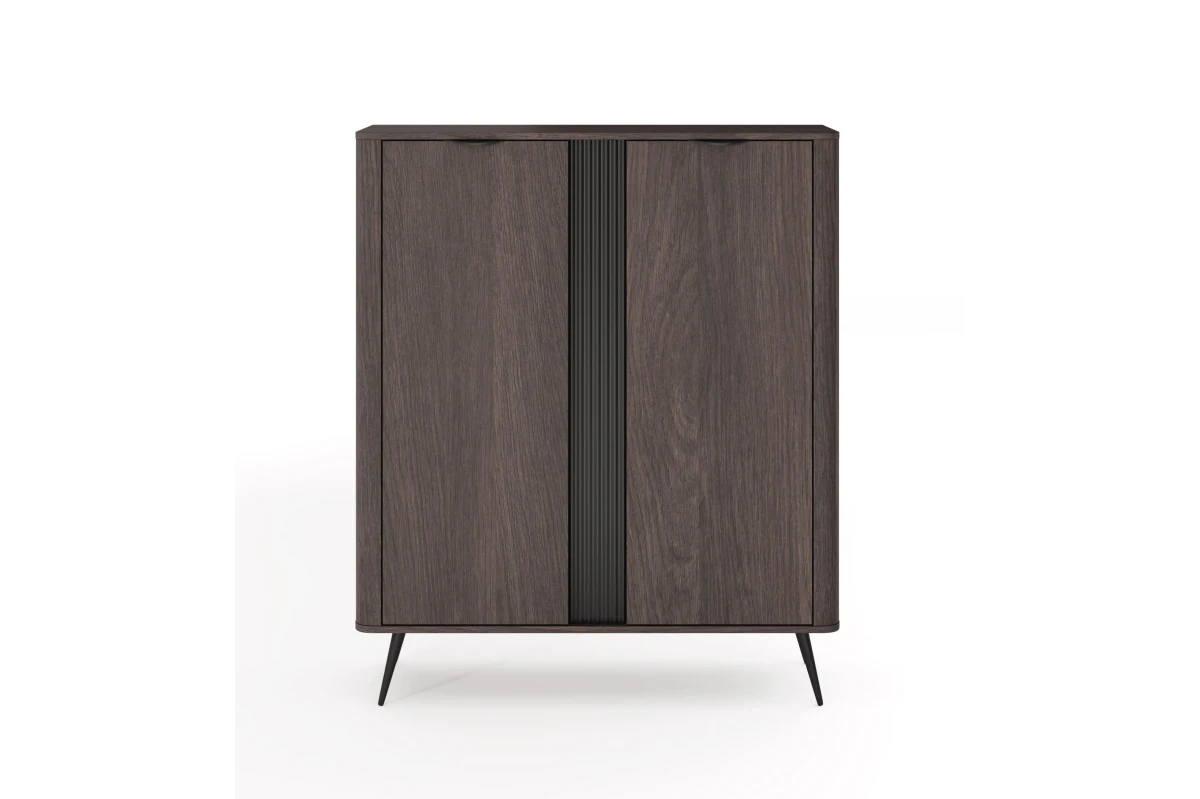 Hohe Kommode 2D LARON – Schwarz + Eiche Dunin