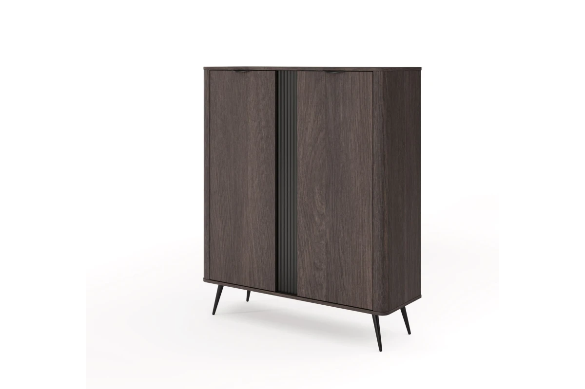 Hohe Kommode 2D LARON – Schwarz + Eiche Dunin