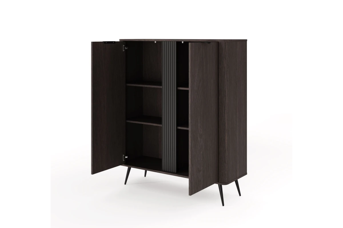 Hohe Kommode 2D LARON – Schwarz + Eiche Dunin