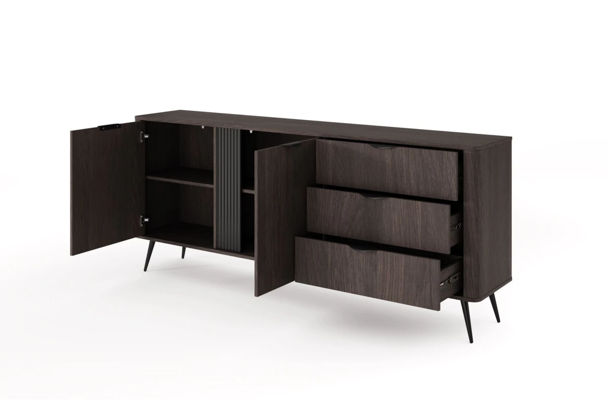 Kommode 195 2S3S LARON – Schwarz + Eiche Dunin