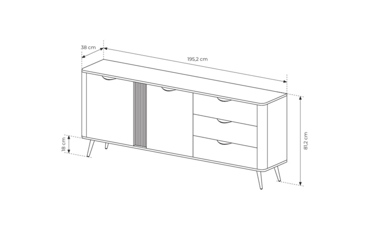 Kommode 195 2S3S LARON – Schwarz + Eiche Dunin