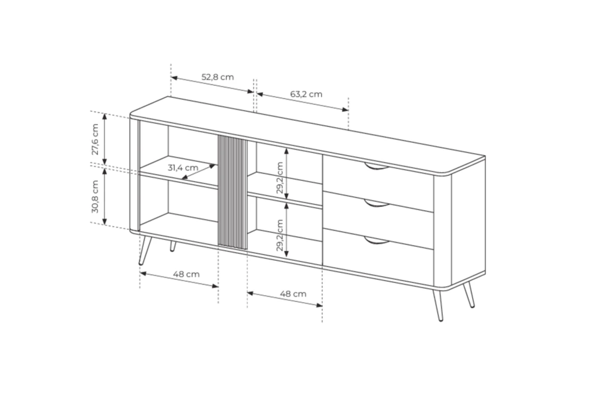 Kommode 195 2S3S LARON – Schwarz + Eiche Dunin