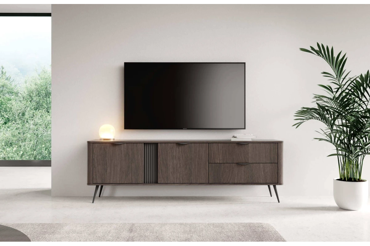 TV-Tisch 195 2D3S LARON – Schwarz + Eiche Dunin