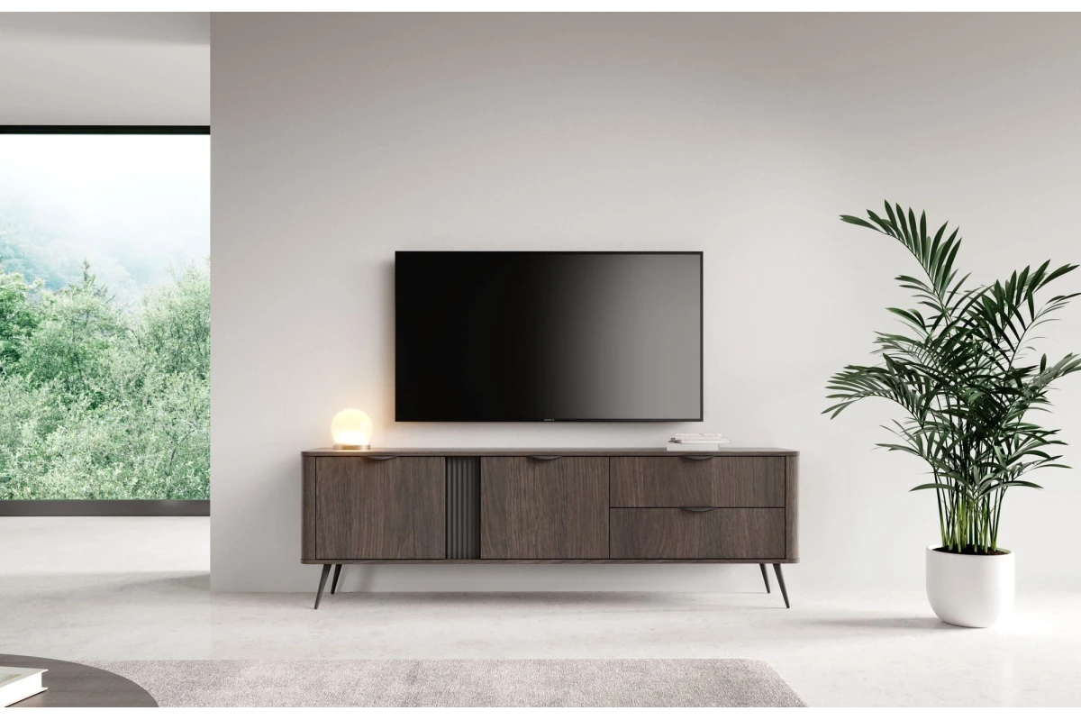 TV-Tisch 195 2D3S LARON – Schwarz + Eiche Dunin