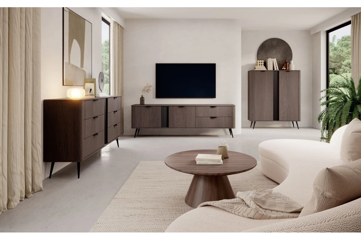 TV-Tisch 195 2D3S LARON – Schwarz + Eiche Dunin