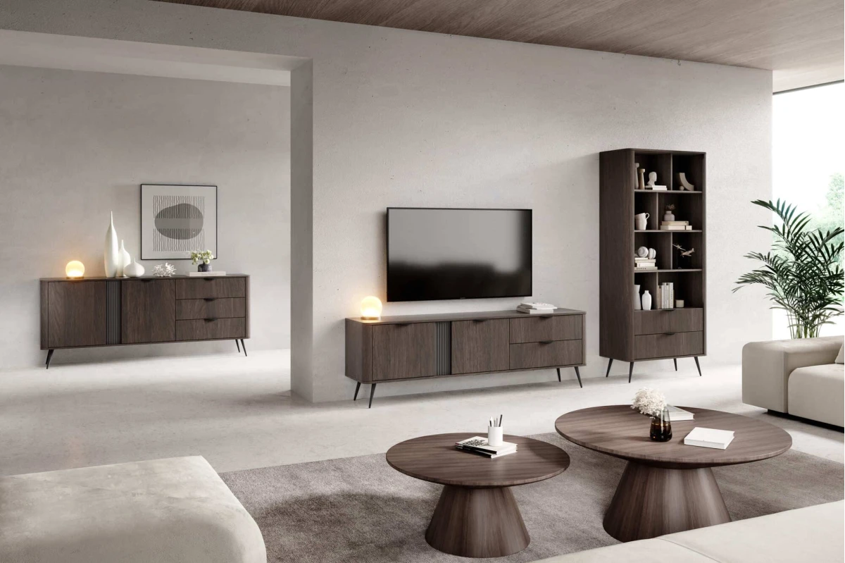 TV-Tisch 195 2D3S LARON – Schwarz + Eiche Dunin