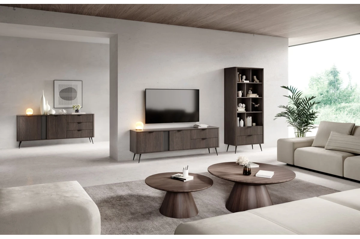 TV-Tisch 195 2D3S LARON – Schwarz + Eiche Dunin