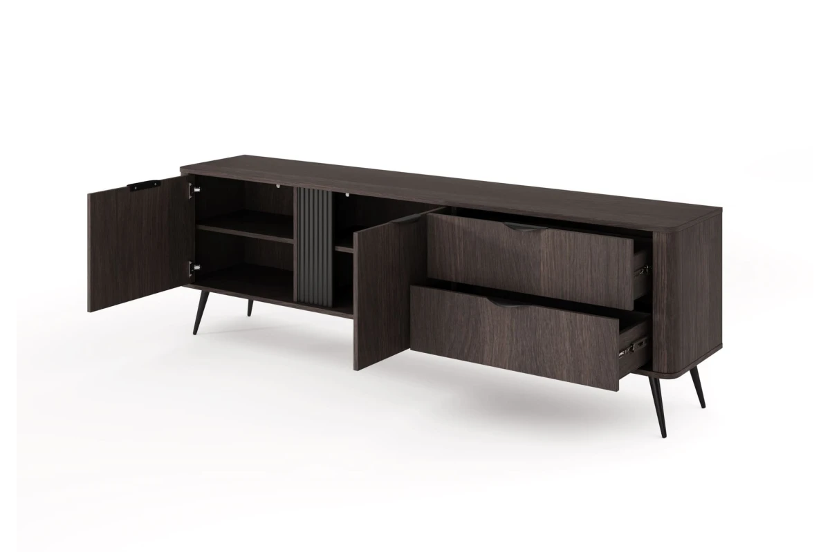 TV-Tisch 195 2D3S LARON – Schwarz + Eiche Dunin