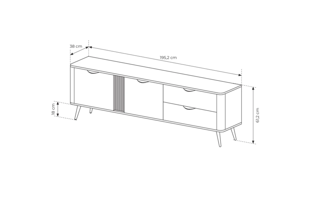 TV-Tisch 195 2D3S LARON – Schwarz + Eiche Dunin